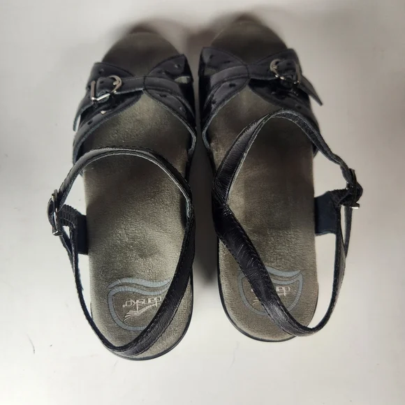 DANSKO Women's Sissie Sandal 38 / 7.5 Black Patent Leather Open Toe Strappy Shoe - Picture 7 of 11